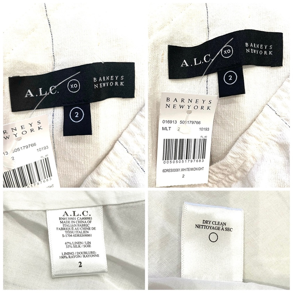 NWT A.L.C. One Shoulder Linen Silk Ruffle Overlay Midi Dress Ecru Navy Stripe - Picture 11 of 11